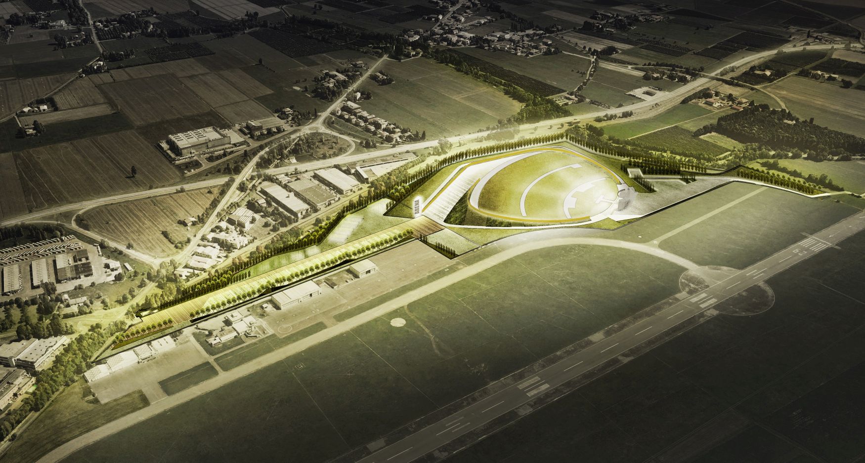 Un rendering dell'arena Grandi Eventi del Campovolo